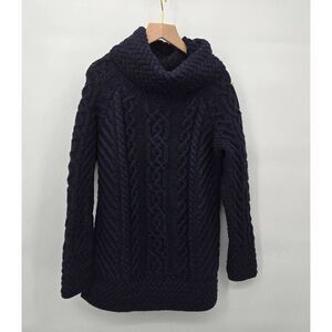 Saol Ireland 100% Merino Wool Sweater Size Medium Cable Knit Navy Blue